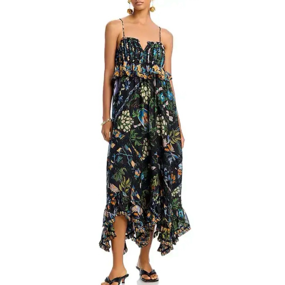 Farm Rio Winter Garden Pleated Dress